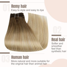 Fshine Hair Extensions Clip in 20 Inch Medium Brown Fading To Honey Blonde And Blonde Hair Extensions with Clips Straight Remy Hair Clip in Extenions for Women 120g 7Pcs