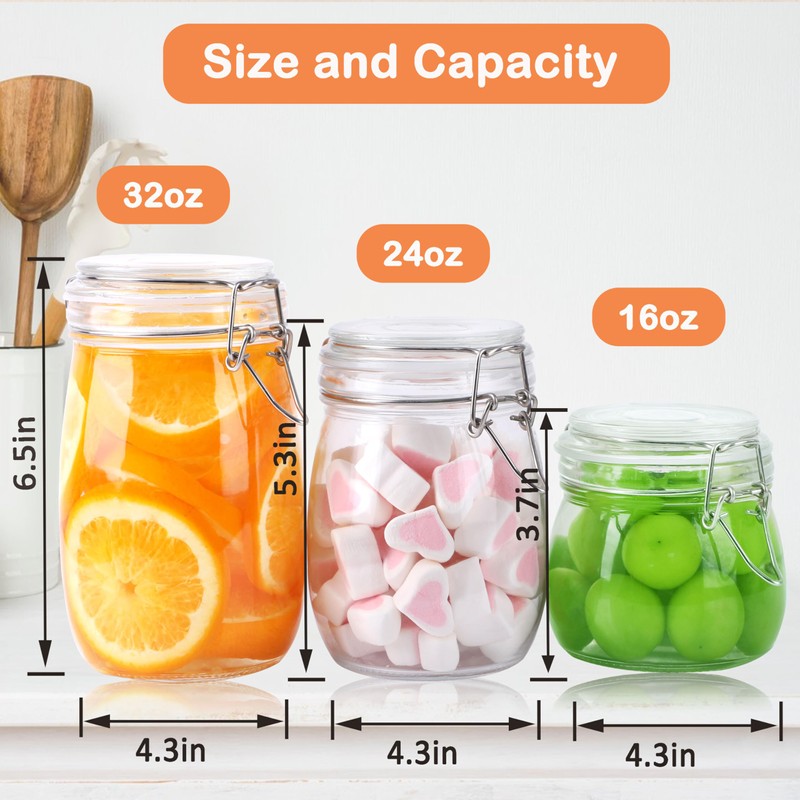 Glass Containers With Lids 16 Oz Wide Mouth Airtight Jars
