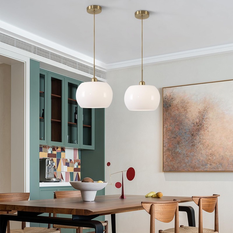 BOKT 1-Light Gold Dome Pendant Light Mid Century Modern White