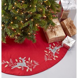Embroidered Reindeer Christmas Tree Skirt