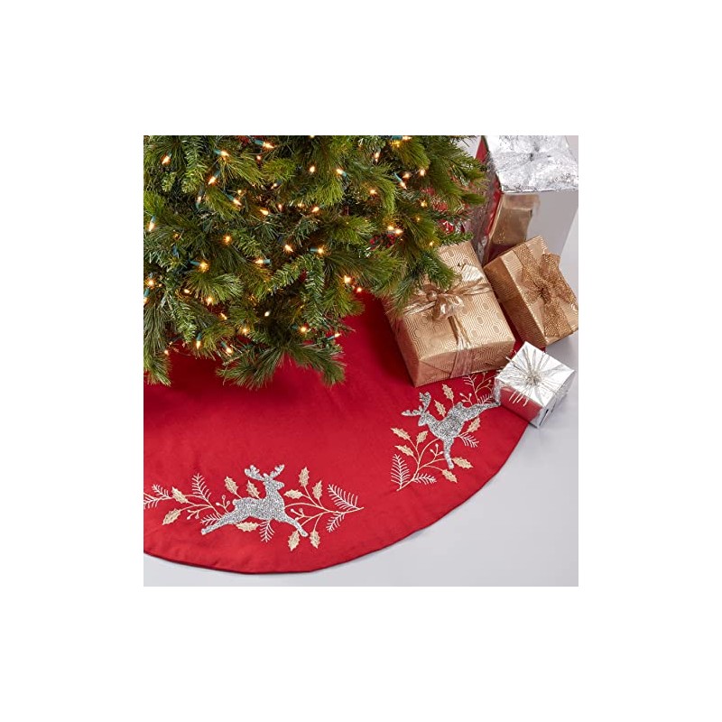 Embroidered Reindeer Christmas Tree Skirt