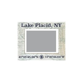R and R Imports Lake Placid New York Souvenir Wooden Photo Frame Compass Coordinates Design Matted to 4 x 6