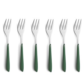 Kuppels Prisma - Set di posate da torta in acciaio inox 18/0, 6 pezzi, per 6 persone, ciotole in plastica di alta qualità, colore verde abete, antiruggine e lavabile in lavastoviglie