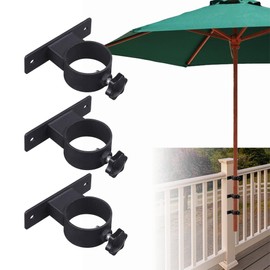 VANROUG Deck Patio Umbrella Holder,Patio Umbrella Stand Umbrella Clamp Mount Bracket Outdoor Umbrella Base Clamp for Deck Railing, Balcony, or Courtyard(3 PCS Black)