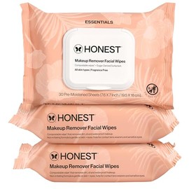 Honest Beauty Toallitas faciales limpiadoras sin fragancias | A base de plantas, hipoalergénicas, suaves para pieles sensibles, 90 unidades