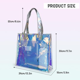 FuninCrea Laser Women Shoulder Bag Holographic Handbags for Women, Extra Large Tote Bag Transparent Beach Bag Waterproof PVC Ladies Handbags Toiletry Bag for Work Travel Shopping (Colorful, M)