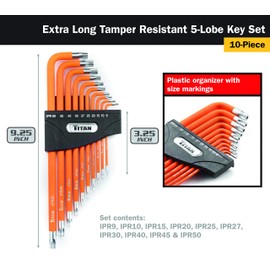 Titan 12734 Extra-Long Arm Tamper Resistant 5-Lobe Key Set - 10 Piece