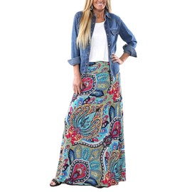 Yinggeli Women's Bohemian Print Long Maxi Skirt (X-Large, B-Flower)