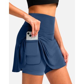 Women's Cycling Skirts 4D Padded Bike Shorts with Pockets High Waist Biking Skort for Road Mountain Bicycle Riding(Blue XXL)