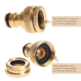 DRELD Brass Hose Tap Connector 2-in-1, 1/2" & 3/4" BSP Garden Hose Tap, Gardening Faucet Adapter for Gardening Hose, Washing Machine (2-in-1 Tap)