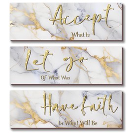 ONIZHITY 3 Pcs Large White and Gold Bathroom Decor White and Gold Wall Decor Accept Let Go Have Faith Marble Style Versatile Bathroom Accessories for Bedroom Living Room Office(White Gold 16x5