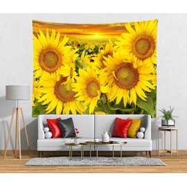 CORFOTO Boho Sunflower Tapestry Hippie Sunset Sunflowers Wall Tapestry for Girls Bedroom Decor Living Room College Dorm Decor Nature Plant Aesthetic Wall Art Home Decorations 80Wx60H inches Fabric