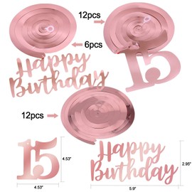 HOWAF Rose Gold 15th Birthday Decoration for Girls, 15th Birthday Hanging Decoration, Rose Gold Swirl Ceiling Hanger, Spiral Garlands for 15th Birthday Decoration Girls