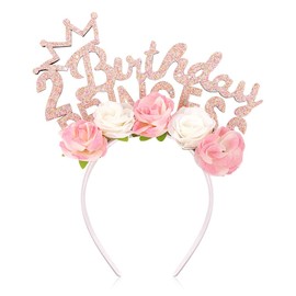 AHONEY 2nd Birthday Decorations Glitter Headband Flower Princess Hair Accessory for 2 Year Old Happy Birthday Party 2nd Birthday Hat