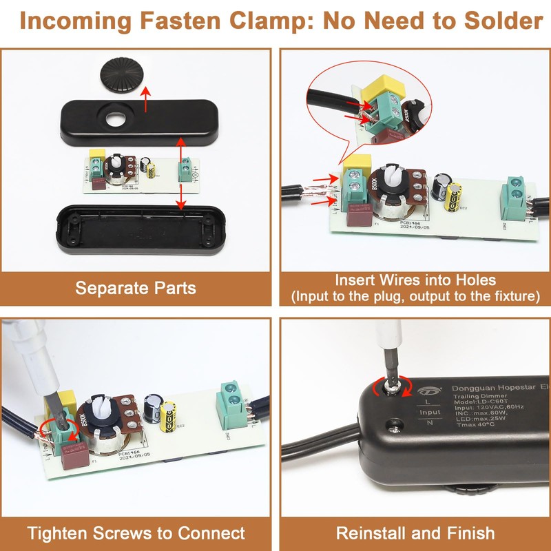 Inline Switch 2 Pack, Full Range Rotary Dimmer, Black Cord