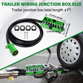 Anayguto 4 FT 7 Pin Trailer Wiring Harness with 7 Gang 7 Pin Trailer Junction Box Pure Copper 7 Way Plug Extension, Heavy Duty 7 Pole 7 Way Junction Box Waterproof