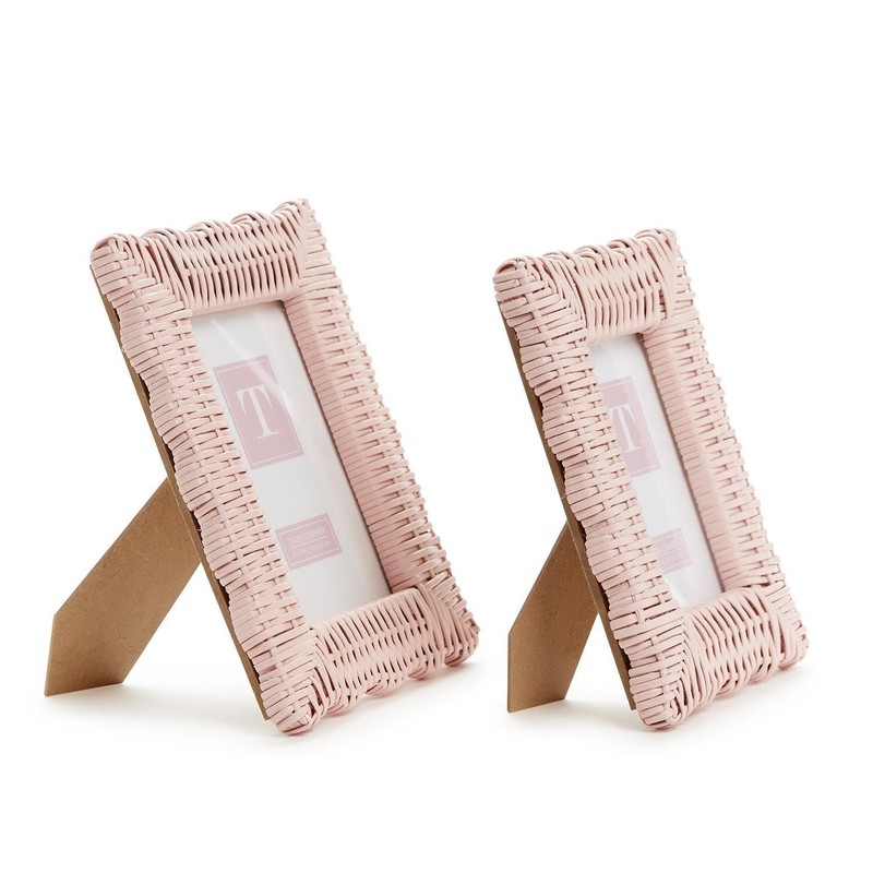 Two's Company Pink Wicker Weave, Set of 2, Photo Frame