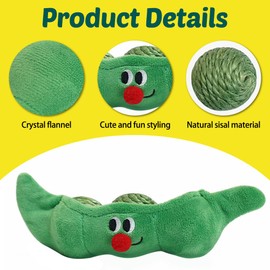 MiOYOOW 3PCS Cat Toy Balls, Interactive Pet Play Balls Sisal Rope Scratching Chew Ball Toy with Rustling Sound/Pea Pod Storage for Indoor Kitten Training Hunting