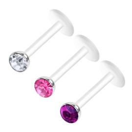 KJM Fashion Pack of 3 Flexible Acrylic Labret Monroe 1.2 mm 16 g 8 mm 5/16 3 mm Half Ball Marilyn Monroe Monroe Tragus Earrings Cartilage 0872, Acrylic