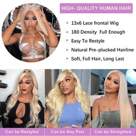 613 Blonde Perücke mit Spitzenfront, Echthaar, 13 x 6 cm, gewellt, HD, Spitzenfront, 180 % Dichte, transparent, Spitzenfront, vorgekämmt, Babyhaar, 55,8 cm