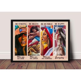 Retro Be Strong Be Brave Be Humble Be Happy Poster Or Puerto Rico Girls Metal Tin Sign Decoration for Garage Yard Home Outdoor 8x12 Inch