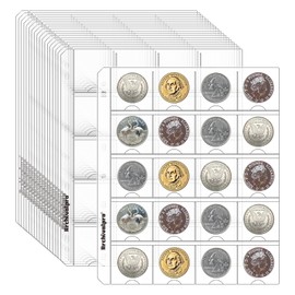 Auch 20 Sheets 20 Pocket Coin Pages, Pocket for 2.1 x 2.2 Inch Cardboard Holder, Collecting Sleeves, 400 Pockets for Coin Binder, Collection Supplies