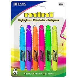 BAZIC Mini Highlighter Pen Assorted Color, Chisel Tip Broad Fine Line Highlighters Coloring Marker (6/Pack), 1-Pack