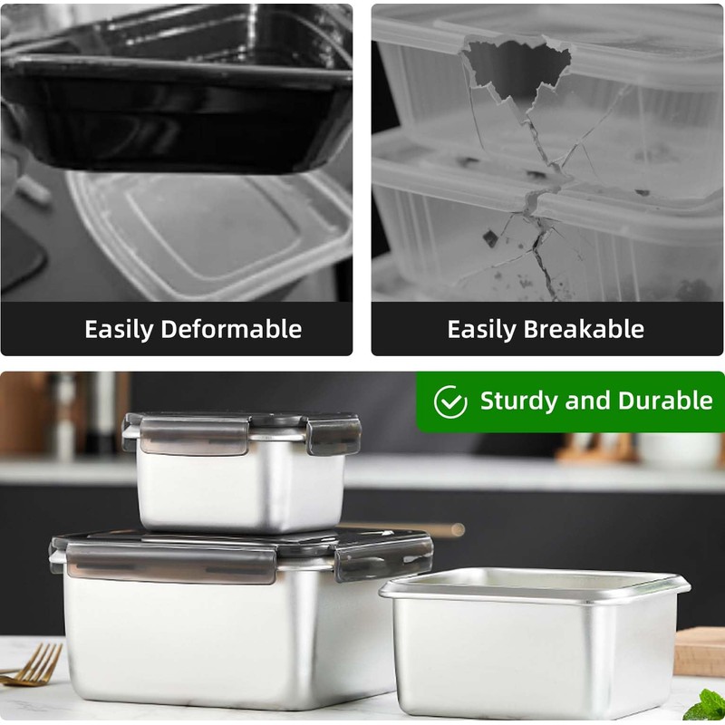 MAXCOOK 18/10 Stainless Steel Freezer Storage Containers With Lids, 47oz