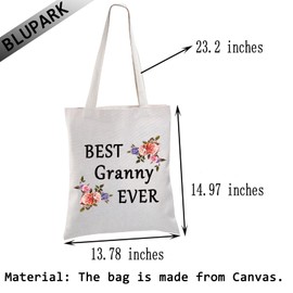 BLUPARK Granny Gift Grandma Birthday Gift Best Granny Ever Canvas Tote Bag Mother's Day Gift for Grandma Travel Shopping Bag, Best Granny Ever, One Size, Retro