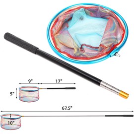 Goaste 3 Pack Kids Fishing Net, Telescopic Lightweight Landing Net, Bug Insect Catching Net with Stainless Steel Pole Handle for Kids Outdoor Playing, Extendable from 26 inch to 67.5 inch