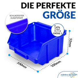 48 x Stacking Boxes Blue Size 1 Workshop Garage Cellar Storage Boxes 100 x 100 x 52 mm Storage Boxes Blue Storage Boxes Small Parts Storage
