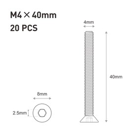 FOMGIIN Countersunk Screws Stainless Steel M4 x 40 mm, Pack of 20 304 Stainless Steel Screws Countersunk Head DIN 7991 A2 V2A Hexagon Socket Countersunk Screws Full Thread Countersunk Screw with