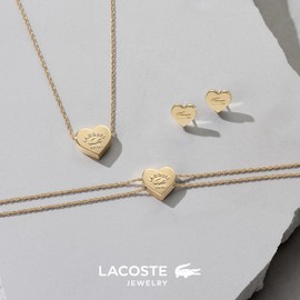Lacoste Women's Link Bracelet Collection Love My Croc Stainless Steel (Gold or Silver) with Heart Pendants, Stainless Steel, No gemstone