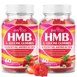 BVIVLOO HMB and L-Leucine Gummies - 3000mg Combined HMB & L-Leucine per Serving. for Muscle Growth, Muscle Relief & Fast Recovery. Sugar-Free, Strawberry, 120 Gummies