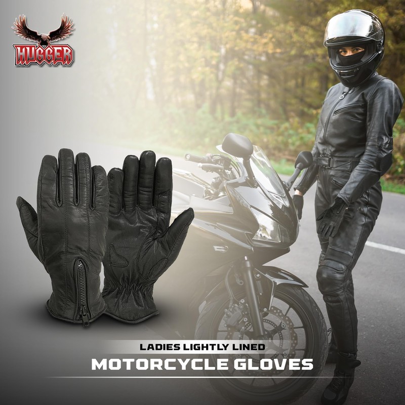 Hugger Ladies Lightly Lined Water Resistant Leather Motorcycle or Driving