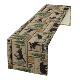 QYUNZS Rustic Cabin Table Runner Forest Bear Deer Wildlife Country Hunting Camping Art Printed Dinner Runner for Home Kitchen Dining Table Decor Fabric 1 Panel W13xL60in