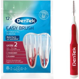 DenTek Easy Brush Size 2 (Pack of 12) - Fine Interdental Brushes for Interdental Spaces - Mint Flavoured Interdental Brush and Protective Cap - Suitable for Bridges and Braces
