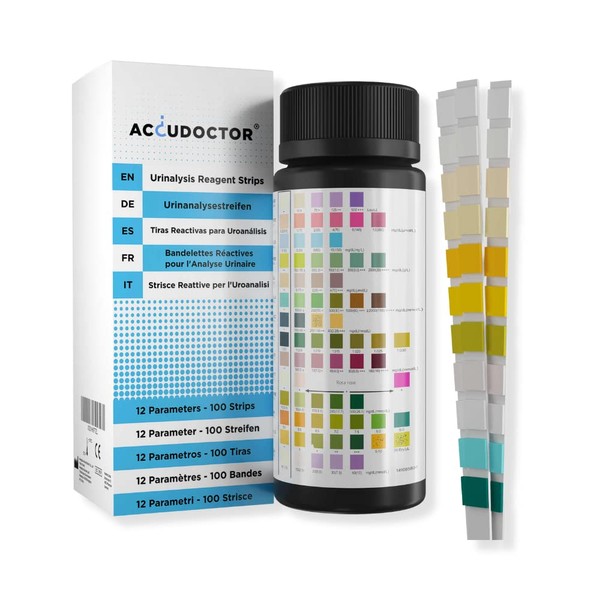 100 Accudoctor Urine Test Strips 12 Parametres 100 Pack dip Sticks urinalysis Testing Strips for Urine Reagent self ph uric Acid Keto Home Test Ketone Monitor one Pack Function Health Glucose