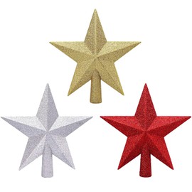 HAICN 3Pieces Christmas Tree Topper Mini Glitter Star Ornaments Red Gold Silver Xmas Tree Topper for DIY Crafts Holiday Decoration (10cm)