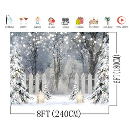 AIIKES 8x6FT Winter Photography Backdrop Glitter White Snow Forest Pine Tree Backdrop Christmas Holiday Party Decor Banner Kids Portrait Photo Studio Props 12-621