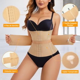 SUNACGO - Moldeadores de Cintura para Mujer Fajas Reductoras para Mujer Ajustable Control de Abdomen con 4 Ganchos Peso Ligero Fajas Colombianas Corsé Beige Talla Media