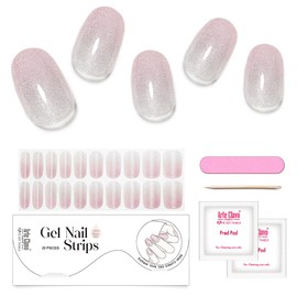 Arte Clavo Semi Cured Gel Nail Strips, 20 Pcs Gel Nail Stickers with UV Light Required, Salon Quality, Long Lasting, Easy Apply and Remove (Nude Glitter Cate Eye)