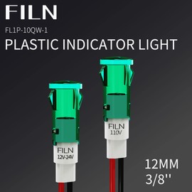 FILN 12 Pcs 10MM 110v LED indicator Light Plastic Indicator dash Light Pilot Signal with Red Green Blue Yellow Light (110V-220V 3Red+3Green+3Yellow+3Blue 12 Pcs