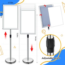 Gilprop 2 Pack Sign Stand Holder Adjustable Pedestal Floor Poster Stand with Adhesive Whiteboard Stickers and Dry Erase Whiteboard Pen Outdoor Indoor Standing Display(Silver,17.72 x 24.57 Inch)