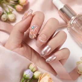 Sun&Beam Nails Handmade Nail Tips Medium Long Oval False Nail Pink Skin Color #104 S