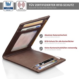 KRONIFY Herakles Leather Slim Wallet with Coin Pocket and TÜV RFID Protection I Buffalo Leather Wallet for Men I Wallet Brown I Walmonaise with Gift Box I Purse for Men