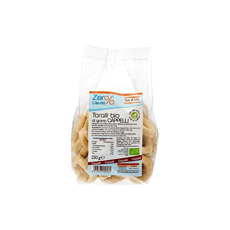 Fior di Loto Zer%glutine, Taralli di grano duro cappelli bio,