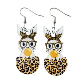 Pingyongchang Cute Easter Rabbit Egg Acrylic Earrings Funny Animal Pink Leopard Bunny Dangle Drop Earrings for Women Easter Spring Holiday Party Jewelry Gifts-Leopard