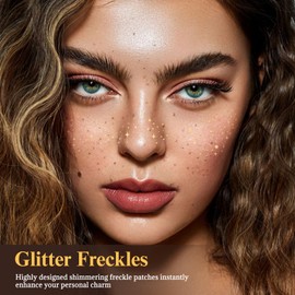Glitter Freckles X6 + Cleaning Sticker X8，Face Glitter 【One-Second Remove】【Waterproof】【No-Stimulation】 Sparkle Freckles for Women，Pattern E