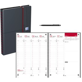 Office Smart Week to View Diary Calendar August 2022 August 2023 - French + 1 Stylus Touch Blumie Pen (A4 21 x 29.7 cm, Anthracite Red)